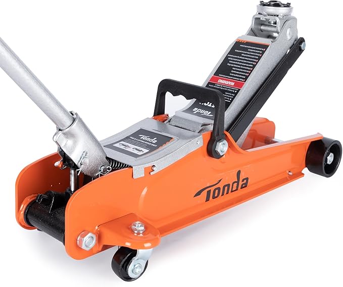 TONDA Low Profile Car Jack, 2.5 Ton (5,000 lb) Hydraulic Trolley Floor Jack for Garage, Home, Shop, Lifting Range 3.35" to 14.57", Orange