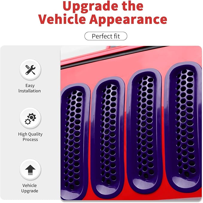 Mesh Grille Grill Insert+Headlight Turn Light Cover Trim Fit for 2007-2018 Jeep Wrangler JK JKU(Purple)