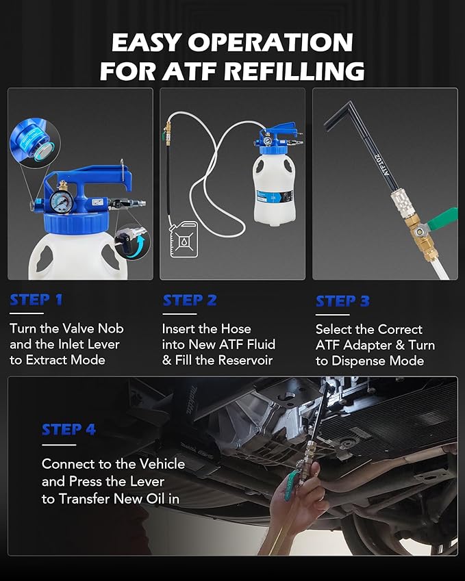 Orion Motor Tech Oil Extractor Pump and Dispenser Tool Kit, 6L Pneumatic Transmission Fluid Bleeder Set, 1.6 gal 2 Way Vacuum Fluid Evacuator and Filler Oil Change Kit 15 ATF Refill Adapters 3 Hoses