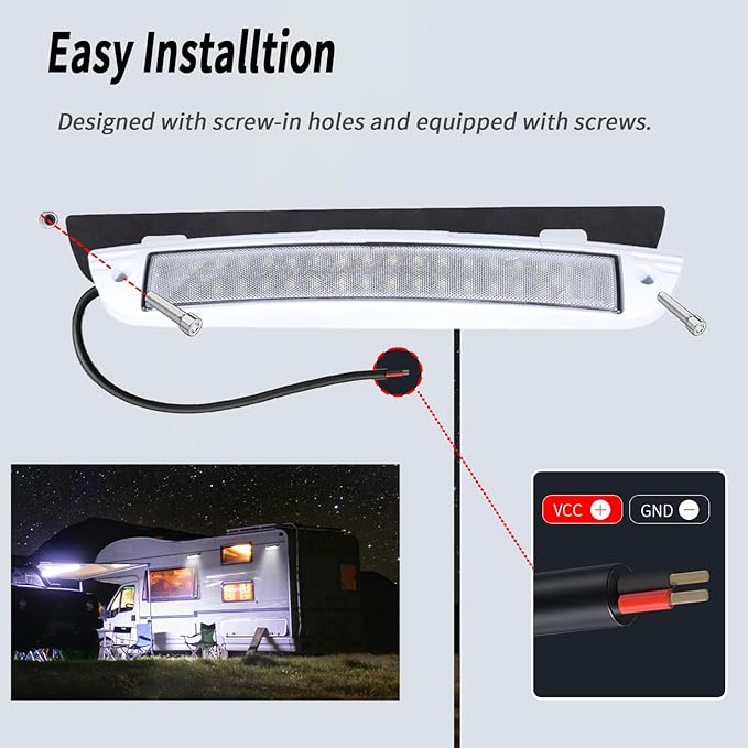 12.3 Inch RV LED Exterior Light Fixture, 6000K Cool White Flood Beam LED Porch Outdoor Utility Light, 12V/24V DC Work Scene Lighting for Truck/Camper/Boat/Trailer, White Finish, 1-Pack