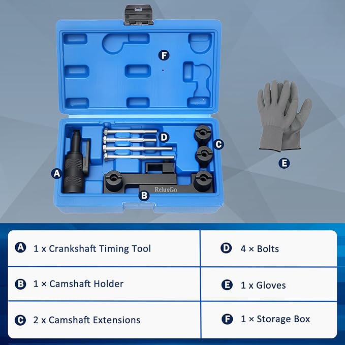 Camshaft & Crankshaft Timing Locking Tool Kit, Compatible with Volvo S40 S60 XC90 V70 S80 2.0 2.3 2.4 2.5 2.8 2.9T, 4 5 6 Cylinder Engine, Replace 9995452 9995451, with Case & Gloves