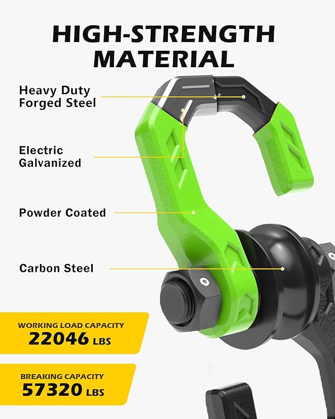 Separate D-Ring Shackle with Pulley Block, Towing Winch Snatch Block & 3/4" Separate D-Ring Shackle 2in1 Set, 57320lbs(26T) Breaking Strength, for Recovery, Blackgreen