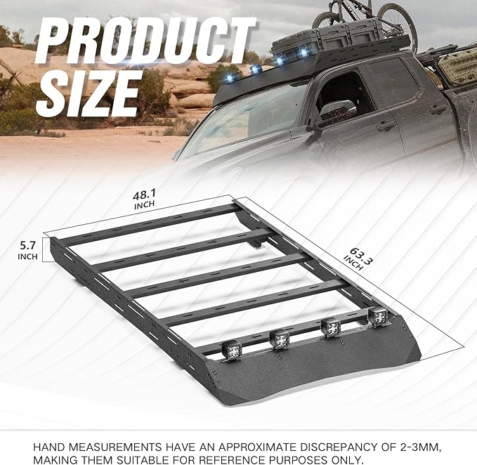 Roof Rack Cargo Basket Compatible with 2024-2025 Tacoma Crew Cab/Double Cab 4th Gen, Off-Road Truck Cargo Carrier Rooftop Luggage Storage Holder