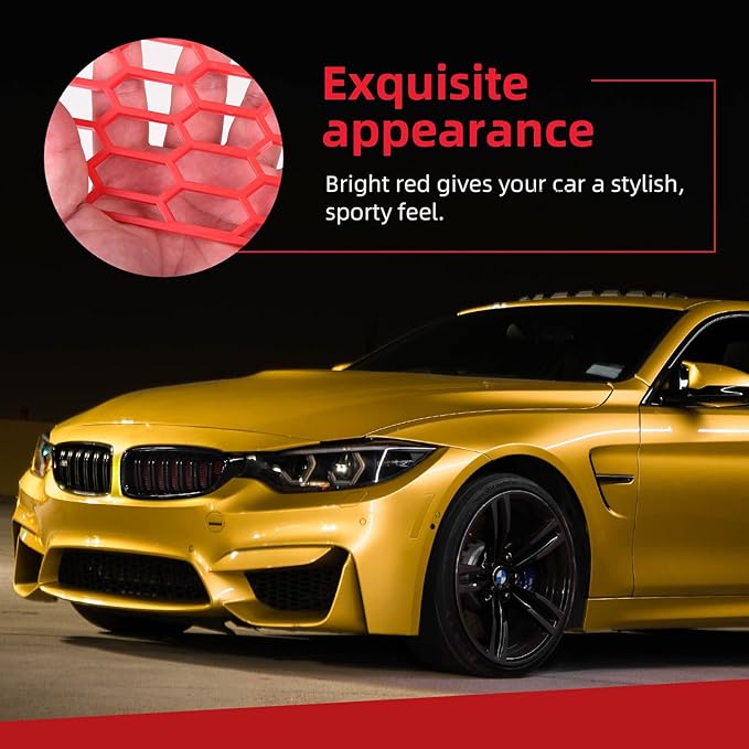 AggAuto 47"x16" ABS Plastic Universal Car Grill Mesh, Automotive Grille Insert Bumper Honeycomb Hole 11x30mm Hex Grids Red