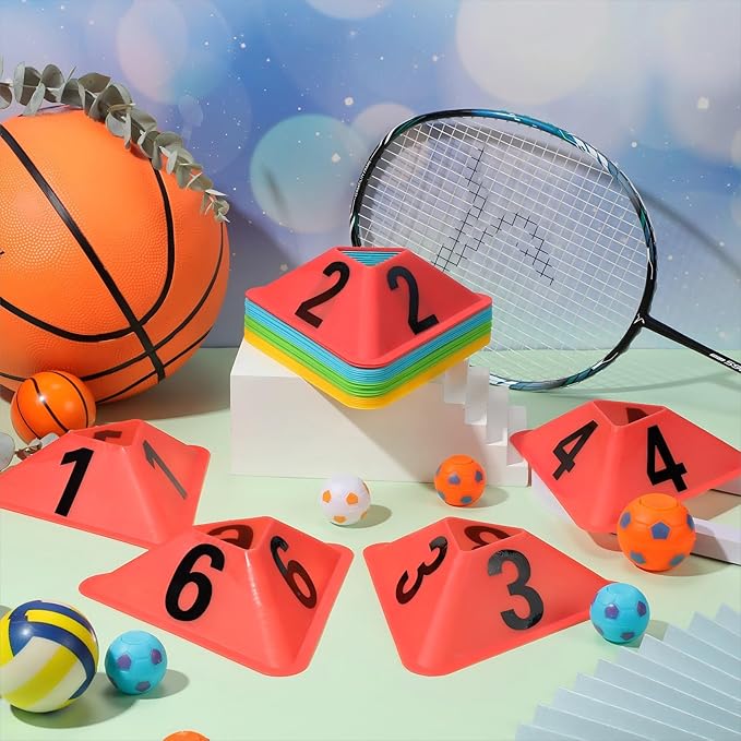 Cindeer 24 Pack Sports Cones with Numbered Soccer Plastic Traffic Cones Modern Sport Training Marker