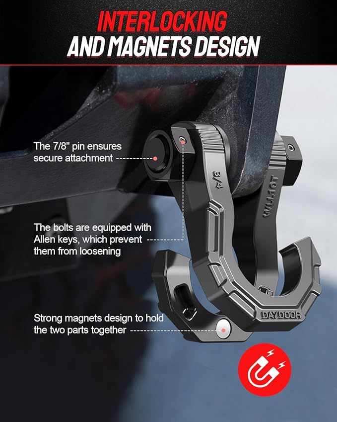 DAYDOOR D Ring Shackles with Snatch Block, 45,000Lbs Break Strength Towing Winch Shackle, 3/4" Heavy Duty Shackles with 7/8" Screw Pin for Off Road Vehicle Recovery (2 Pack,Gray)