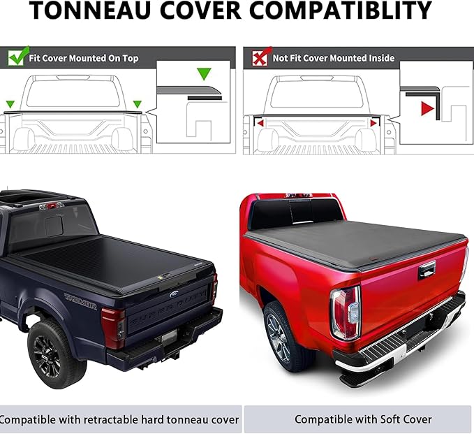 Overland Bed Rack/Bar for Full-Size Trucks/Overland Bed Rack Compatible with Retractable Hard Tonneau Cover, Soft Cover/No Drilling