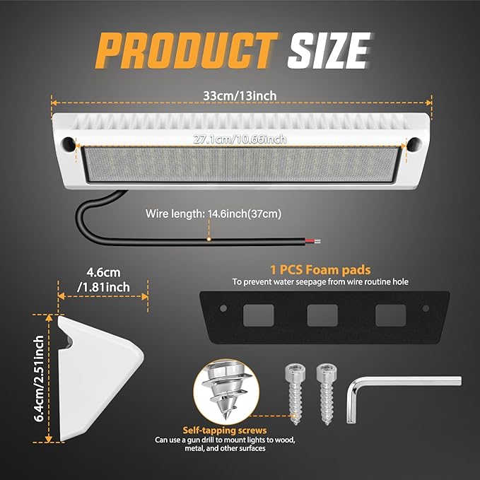 Nilight RV Exterior Lights 13 Inch Porch Light 1PC Flood Beam 12V 24V LED Scene Cargo Lighting White Aluminum Housing for RVs Trailers Travel Campers 5th Wheels Motorhome SUV Truck