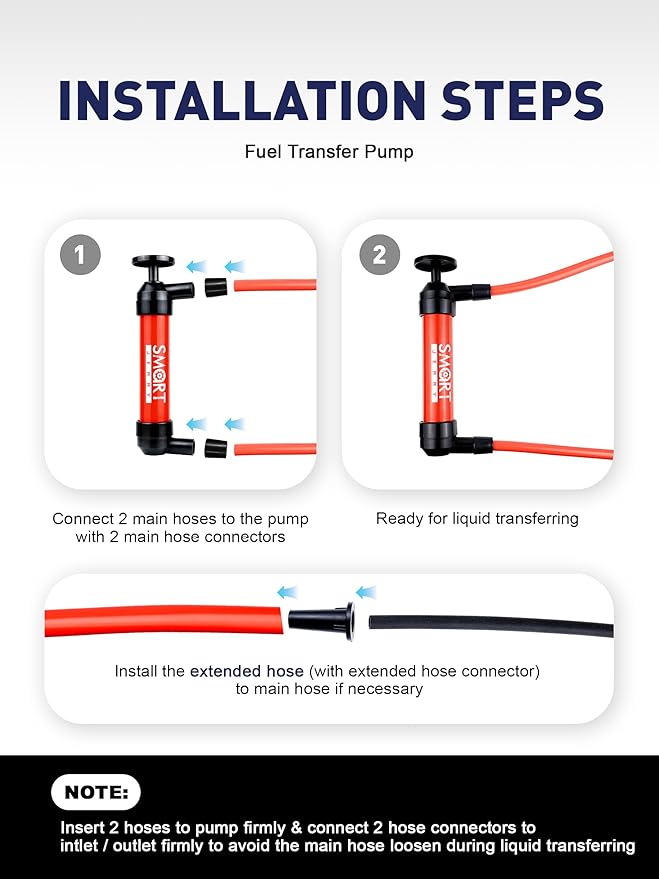 SMART JERRY - Fluid Transfer Pump Automotive, Oil Transfer Pump, Hand Pump Siphon, Multi-Use Hand Fuel Pump for Gas Oil and Liquids, RV Antifreeze Pump Kit, Siphon Pump for Fish Tank, Lawn Mower Pump