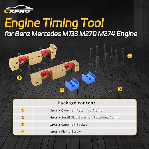 15Pcs Camshaft Locking Alignment Timing Tool, Compatible with Mercedes Benz M133 M270 M274, Engine Timing Tool Kit with Carrying Case & Gloves