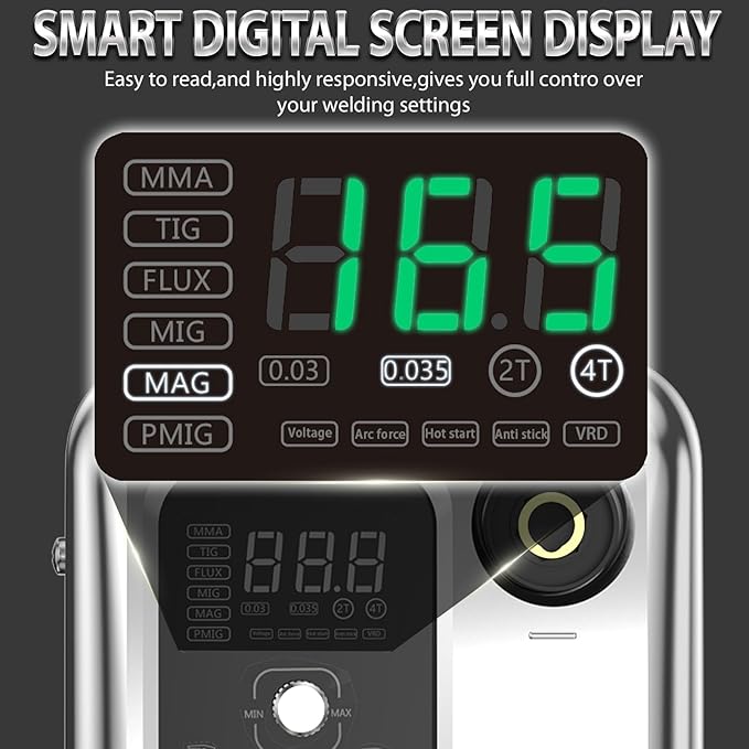 Aluminum MIG Welder, 110/220V MIG Welding Machine165A, 6-in-1 Flux core/Gas Mig/Mag/Stick/Lift Tig/Mig Aluminum Multi-process Welder Machine with Unique Stainless Steel Shell Design