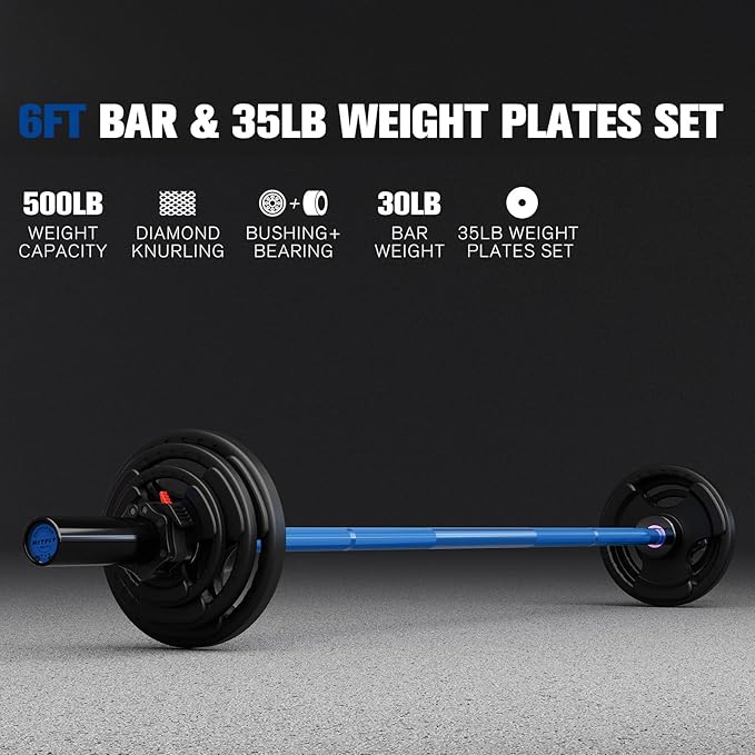 RitFit Barbell Weight Set - 4/6FT Olympic Barbell with Weight Plates (55-275LB Total) - Weightlifting Equipment for Squats, Curls, Deadlifts, Presses, Hip Thrusts