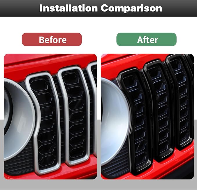 CheroCar for JL Front Grille Grill Insert Cover Trim Exterior Accessories for Jeep Wrangler JL 2024+,Black