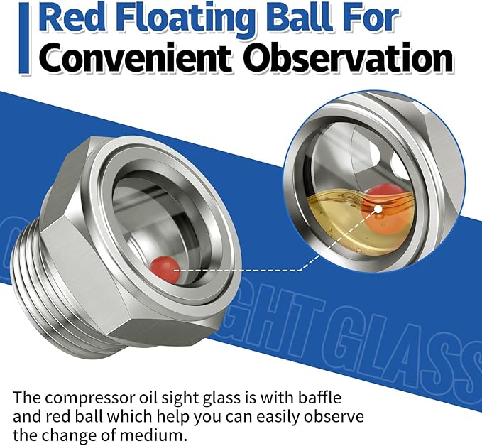 1'' NPT Male Hex Head Stainless Steel Oil Sight Glass Liquid Level Gauge Oil Indicator Window Hydraulic Tank Sight Glass For Pump Air Compressor Gearbox (1'' NPT Male)