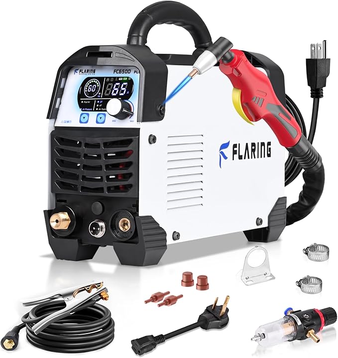 FLARING FC650D PLUS Plasma Cutter 65 AMP Touch Arc Plasma Cutter Machine 120/240V Dual Voltage, Digital Display, High Frequency IGBT Inverter, Post Air/2T/4T, 5/8" Clean Cut with Consumable
