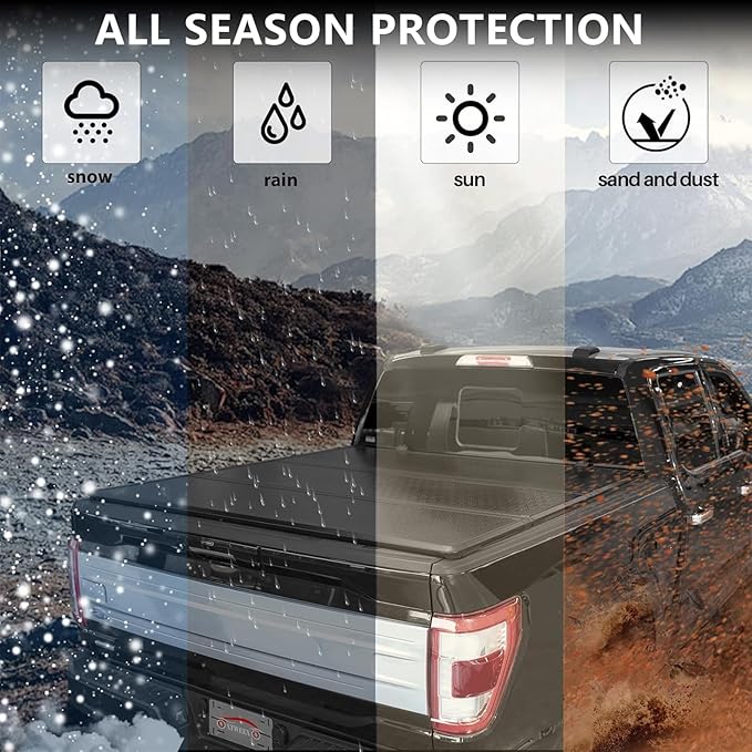 Hard Folding Truck Bed Tonneau Cover Compatible with 5.8 FT 2007-2018 Chevy Silverado GMC Sierra 1500 5.8 FT Bed Fiberglass and Waterproof Fleetside Bed Tri-Fold Style w/o Multi-Flex Tailgate