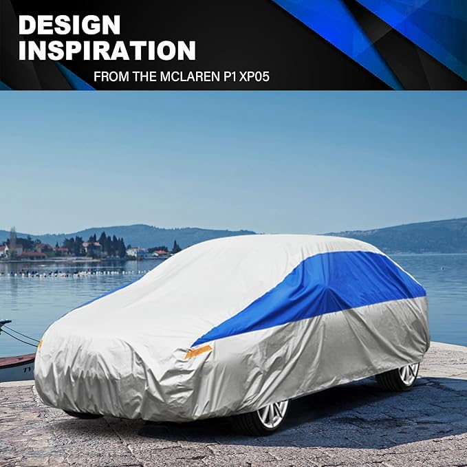 Car Cover Waterproof All Weather for Automobiles, Outdoor Full Car Cover Snowproof Windproof UV Protection, Universal Fit for Sedan. (Fit Sedan Length 175-185 inch, Silver)