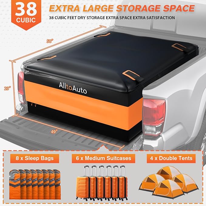 Truck Bed Cargo Bag Plus, 38 Cubic Feet (58''x49''x23''), 100% Waterproof Heavy Duty PVC, Fits Any Truck, Simple and Convenient for Installation