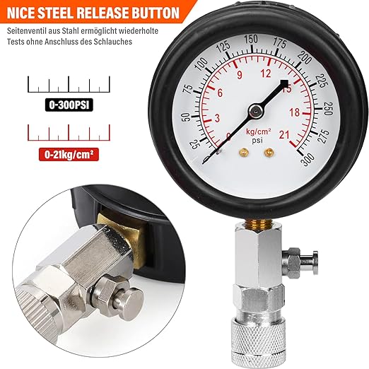 10 Pieces Engine Compression Tester kit with Spark Plug Tester and Metric Imperial Feeler Gauge for Automotives Car Motorcycle Truck with M10 M12 M14 M18 Adapters ﻿