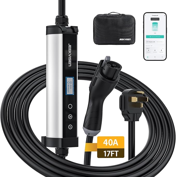 Level 2 Portable EV Charger - 40A 240V EVSE with NEMA 14-50 Plug,9.6kW,25ft Cable,ETL Certified,40A/32A/24A/16A Adjustable Current Home EV Charging Station (40A NEMA14-50 17ft)