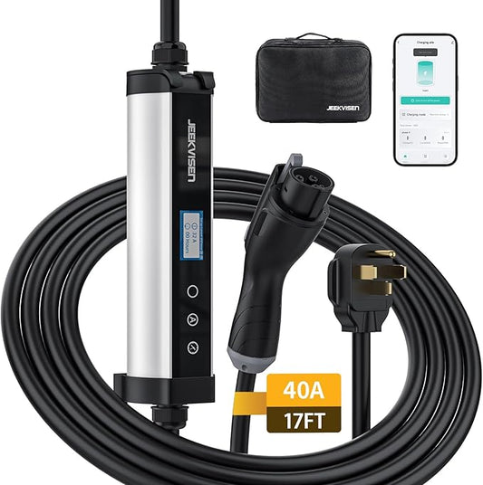 Level 2 Portable EV Charger - 40A 240V EVSE with NEMA 14-50 Plug,9.6kW,25ft Cable,ETL Certified,40A/32A/24A/16A Adjustable Current Home EV Charging Station (40A NEMA14-50 17ft)
