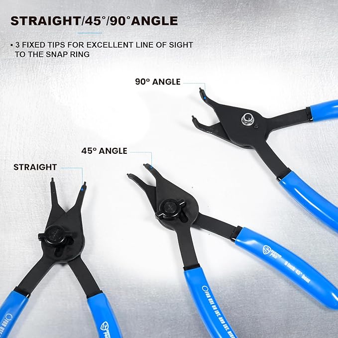 12 Piece Versatile Retaining Snap Ring Pliers set,Heavy Duty Fixed Tip Combination Internal/External Snap-ring Pliers for 0.038in 0.047in 0.070in 0.090in