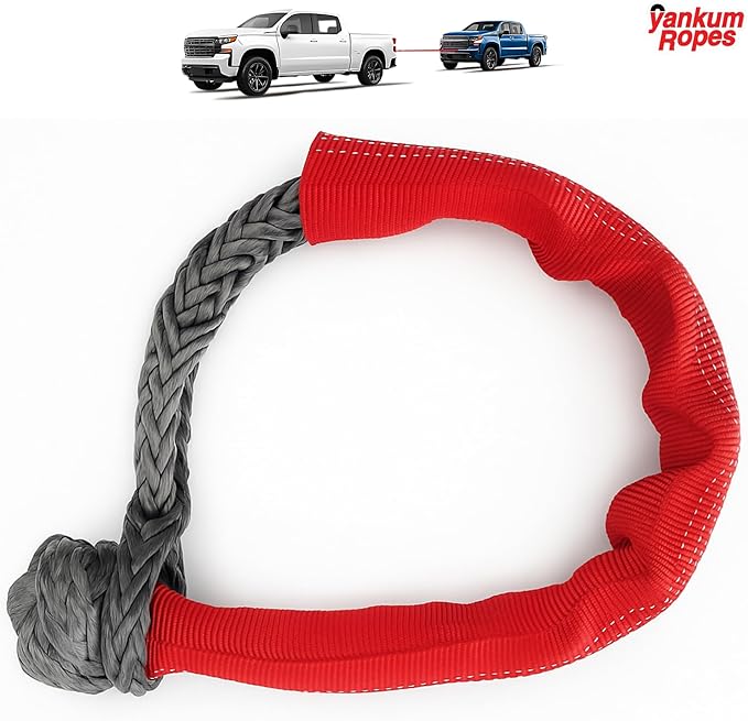 Yankum 7/16" Soft Shackle with Red Chafe Sleeve - Synthetic Recovery, Heavy Duty Tow Shackle, Soft Shackles for Towing, Off-Road Recovery Gear, Made in USA