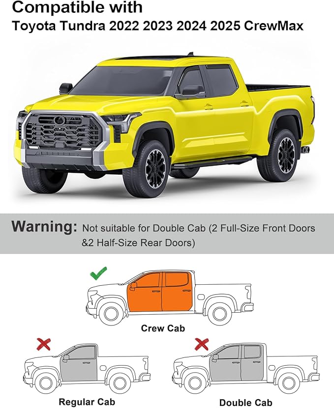 in-Channel Window Rain Guards Fit for Toyota Tundra 2022 2023 2024 2025 2026 CrewMax, Extra Durable Rain Guards Window Deflectors Vent Visors Vent Shades Exterior Truck Accessories