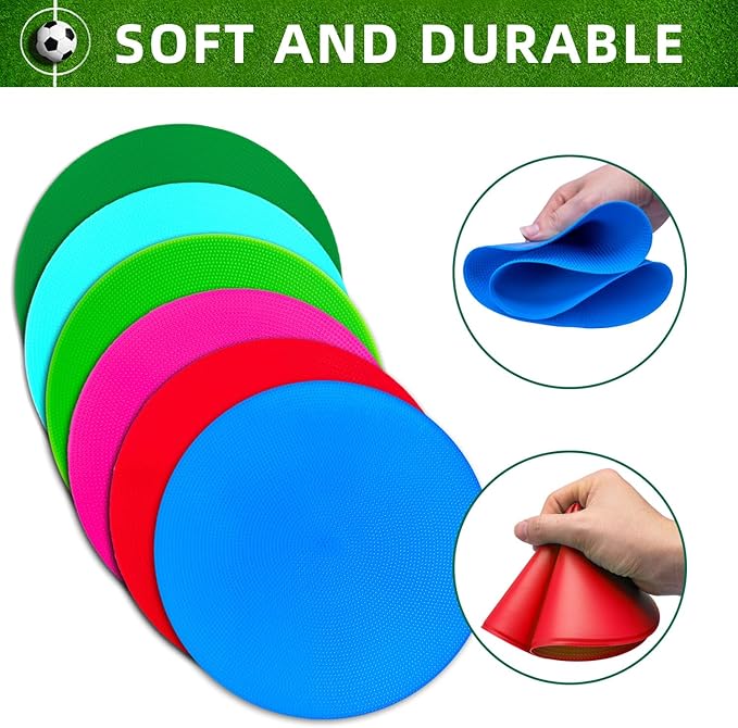 Poly Spot Markers 9 inch Non-Slip Rubber Agility Markers Flat Field Cones Floor Dots for Football, Soccer, Basketball Training Markers, School Activities, Exercise Drills, Social Distancing