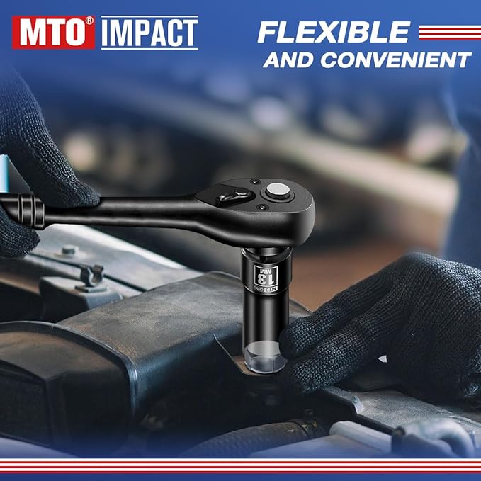 MTO 1/2" Drive 13mm Deep Impact Socket, 6 Pt. Metric Socket, CR-MO Steel & Anti-Corrosion Coating for Heavy-Duty Use