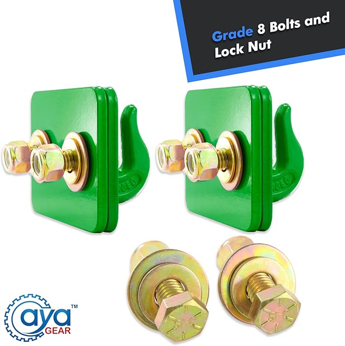 2 Pack 5/16-in Bolt On Grab Hook Mount with Backer Plate Grab Hook Grade 70 Forged Steel Tow Hook Work Well for Loader, Tractor Bucket, RV, UTV,Truck (Green)