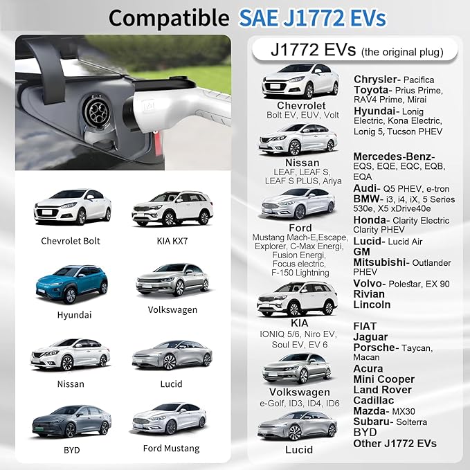 SubSun Universal Portable Level 2 EV Charger 50Amp 240V Electric Car Charger for All North American EVs Includes J1772, 33FT EV Charging Cable