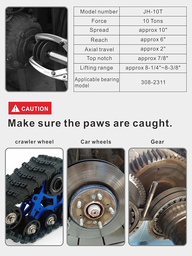 10T Hydraulic Gear Puller Set Wheel Bearing Puller Kit 2 or 3 Jaws Pulling Separator for Wheel Hubs Rotors Car Axles Pulleys Brake Drums (10 inch JAW)