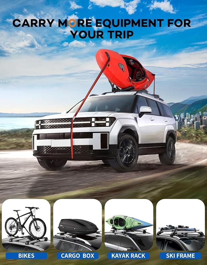 300lbs Lockable Roof Rack Cross Bars Compatible with 2024 2025 2026 Hyundai Santa Fe & Santa Fe Hybrid with Raised Side Rails (Not for SE), Heavy Duty Aluminum Roof Rails Crossbars Canoe