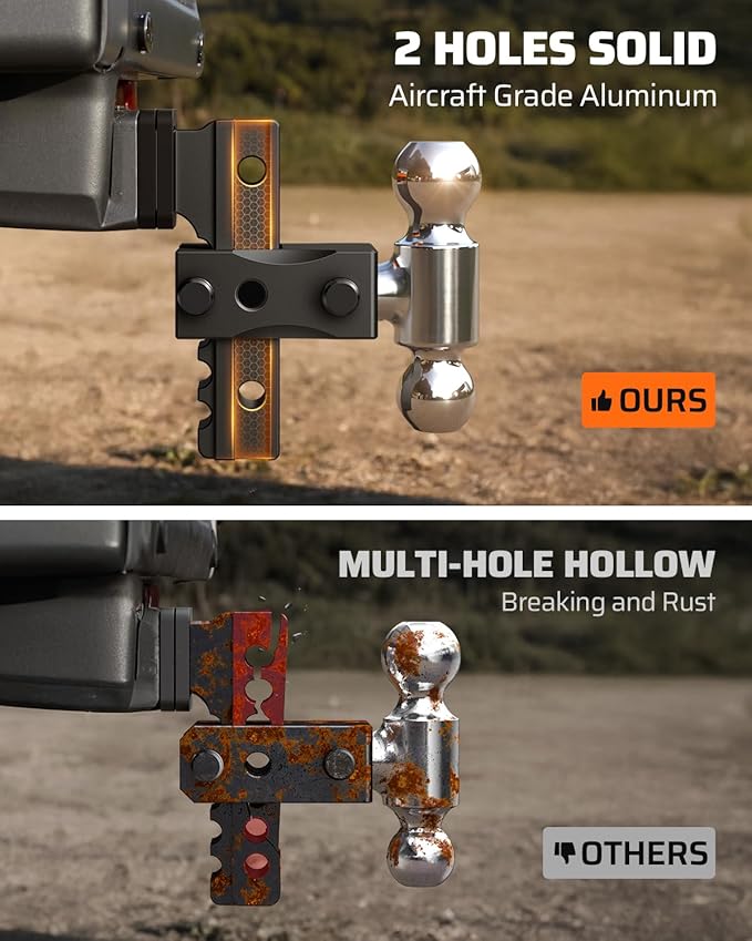 Ehaho Adjustable Trailer Hitch, Drop Hitch 2 Inch Receiver with 6 Inch Drop/Rise for Truck 12,500 LBS GTW, Waterproof Double Anti-Theft Locking Hitch Pins