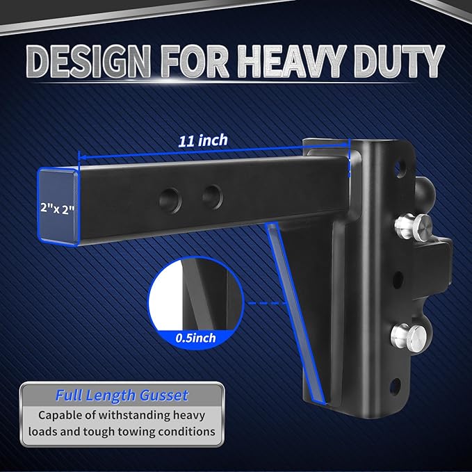 METOWARE Adjustable Trailer Hitch - Heavy Duty Tow Hitch Fits 2'' Receiver (22,000 LBS GTW) - Drop Hitch with 4'' Drop/Rise for Truck, Double Stainless Steel Locks & Hitch Pin