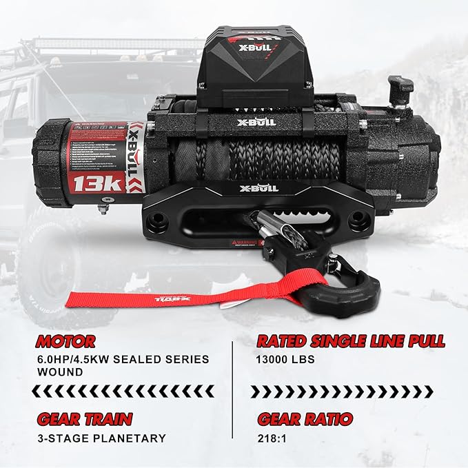 X-BULL Electric Winch 13000 lb. Load Capacity with 79ft Synthetic Rope and Hawse Fairlead 12V IP68 Waterproof, Wired and Wireless Remote for 4WD 4x4 Off-Road Vehicle Truck Jeep