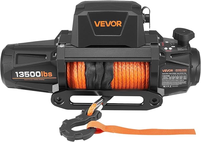 VEVOR Electric Winch, 13500 lbs Load Capacity, 12V DC Truck Winch with Φ3/8 in x 92 ft Synthetic Rope, Wireless & Wired Remote Control, IP67 Waterproof for Towing Off-Road SUV Jeep Trailer Boat