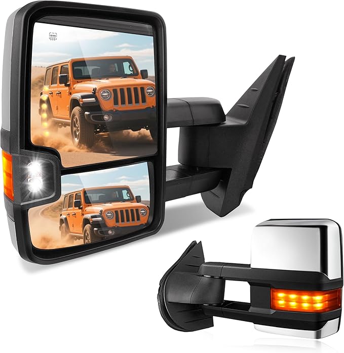 DWVO Towing Mirrors Compatible with 2008-2013 Chevy Silverado GMC Sierra All Models, Silverado 2007 Sierra New Body Style, Power Heated LED Arrow Signal Light Reverse Lights