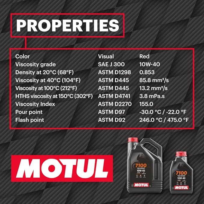 Motul 7100 4T 10W-40 Synthetic Motorcycle Engine Oil, Road & Off Road 1 Liter (104091)