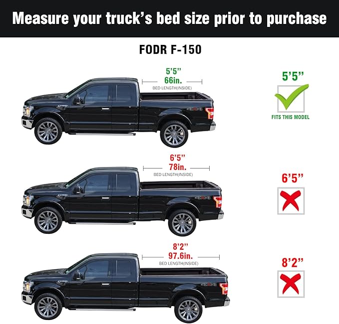 Tutel Hard Shell Folding Truck Bed Tonneau Cover|Fits 2015-2026 Ford F150 5'5"Bed (66") - TULH016