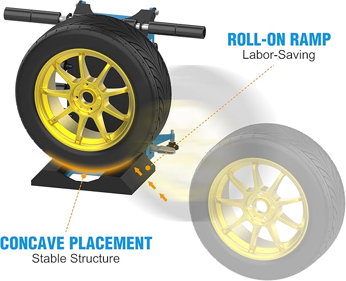 VECONOR Pneumatic Tire Lifter, for Tire Changer, Air-Powered Tire Lifting Machine, Wheel Lifter, with Rollers for Moving Tires onto Tire Changer, 90-Degree Flip Panel
