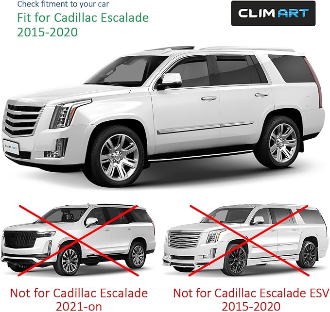 CLIM ART in-Channel Incredibly Durable Rain Guards for Cadillac Escalade 2015-2020, Original Window Deflectors, Vent Window Visors, Vent Deflector, 4 pcs. - 615289