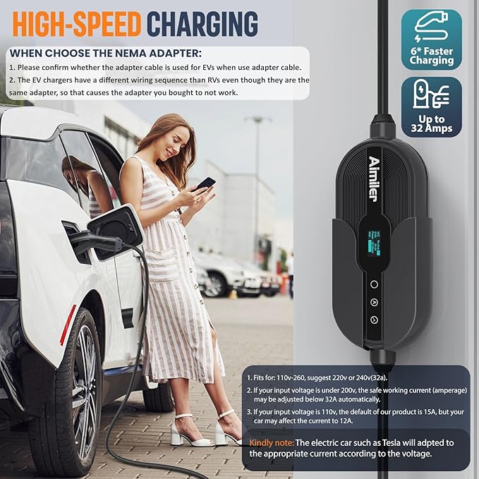 Level 2 Electric Vehicle (EV) Charger(WIFI APP/Plug-play), 32A, 25ft Cable ETL Certified, 220V-240V NEMA 14-50P Plug EVSE w/ J1772 Connector, Portable EV Car Charging Stations for Home Level 2