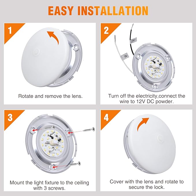 Facon 4.5" LED RV Puck Light Surface Mount - 2Pack, SY-SM45 12V RV Dome Light with Switch, 370LM Daylight White (6000K), Ideal for RVs, Motorhomes, Campers, Marine Vehicles