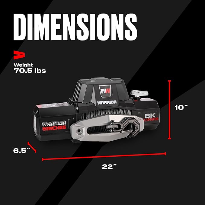 Warrior Winches Gladiator 8000lbs 12v Electric Winch with Wired/Wireless Remote with Synthetic Rope, for Truck, Boat Trailer, Jeeps, SUVs, 4x4, Trailer Winch, with Hawse Fairlead, IP68 Waterproof
