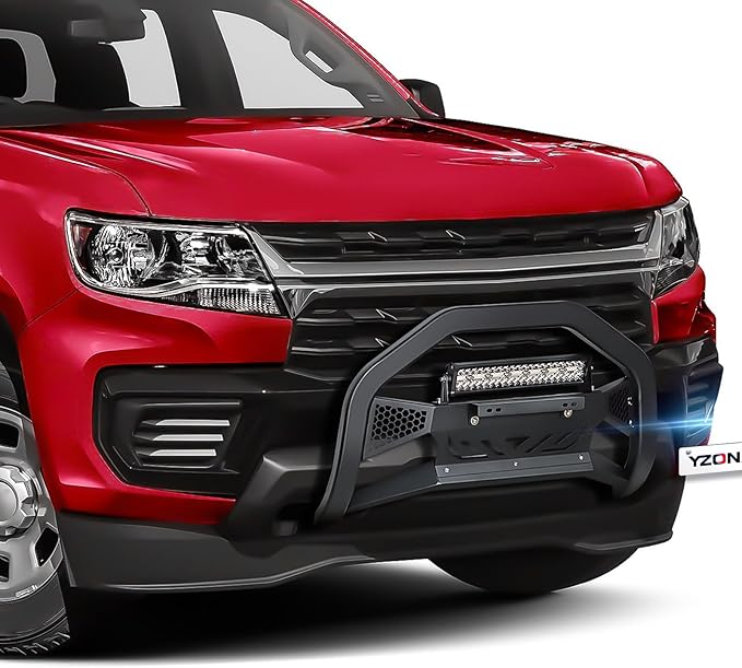Bull Bar with LED Light Bar & License Plate Frame Compatible for 2015-2022 Chevy Colorado & GMC Canyon Front Grill Guard Grille, Truck Brush Guard, Bumper Push (Include Skid Plate & Light Mount)