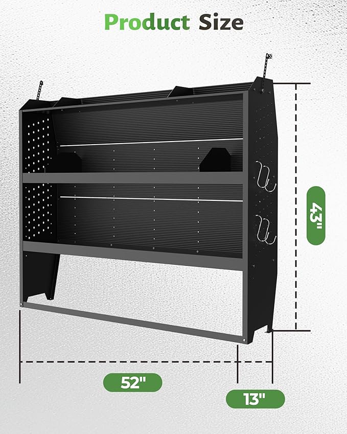 StarONE Cargo Van Shelving Storage Fit for Transit Connect 2014+,NV200,Chevy City Express, Promaster City with S-Shaped Hooks,Black,Steel,52" W x 43" H x 13" D