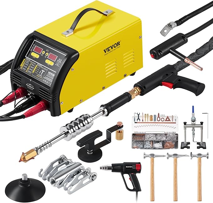 VEVOR Dual Pro Stud Welder Deluxe AL/Fe Dent Repair Kit, Professional 5KW Welder with Auto/Manual Welding and 10 Modes, 110V Spot Welding Dent Repair Machine for Steel & Aluminum Auto Panels Repair
