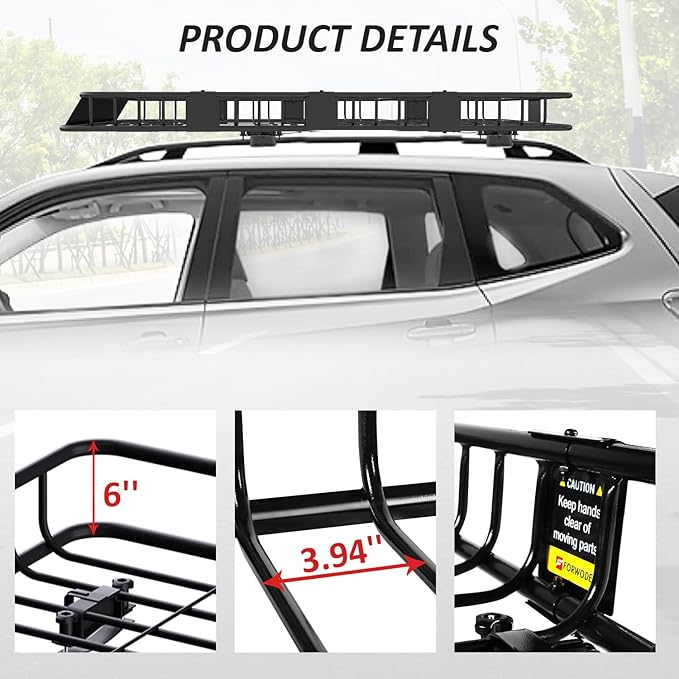 FORWODE 250LBS. Roof Rack Carrier Basket with Cargo Net, 84" x 50“ x 6" Universal Rooftop Cargo Luggage Rack Basket for Car, SUV, Truck